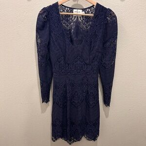Hello Molly Navy Lace Long Sleeve Mini Dress Size 4 (small) NWT